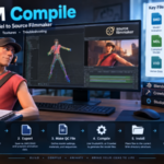 SFM compile workflow showing 3D model creation, QC scripts, model compilation, textures, and Source Filmmaker tools